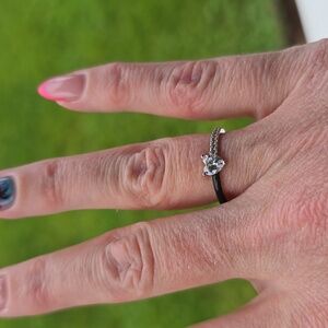 Silver Black Self Love Ring with Clear Gemstone Size 7 Sterling